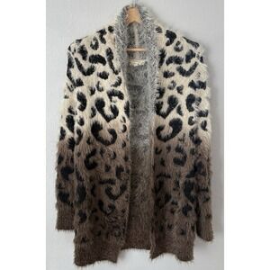 Wishlist Womens Leopard Eyelash Fuzzy Cardigan Sweater Open Front Cozy Ombre S/M